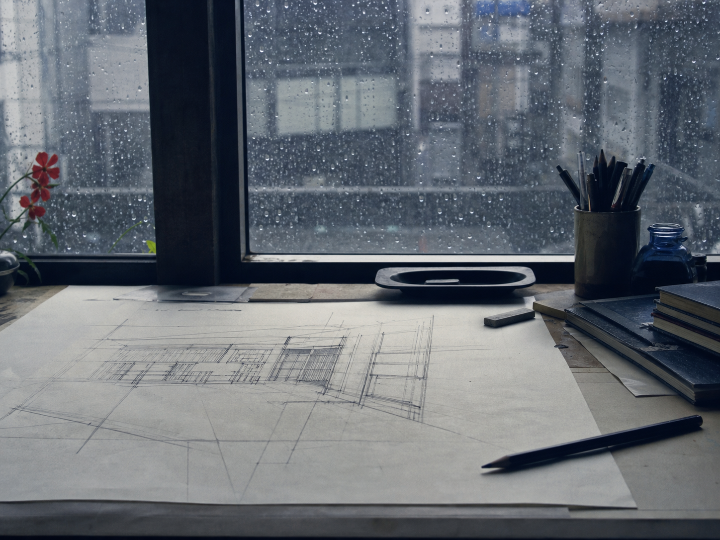 『蔵前の雨は、鉛筆の線を少し濃くした』に残した、人物のいない小物や風景の観測写真。