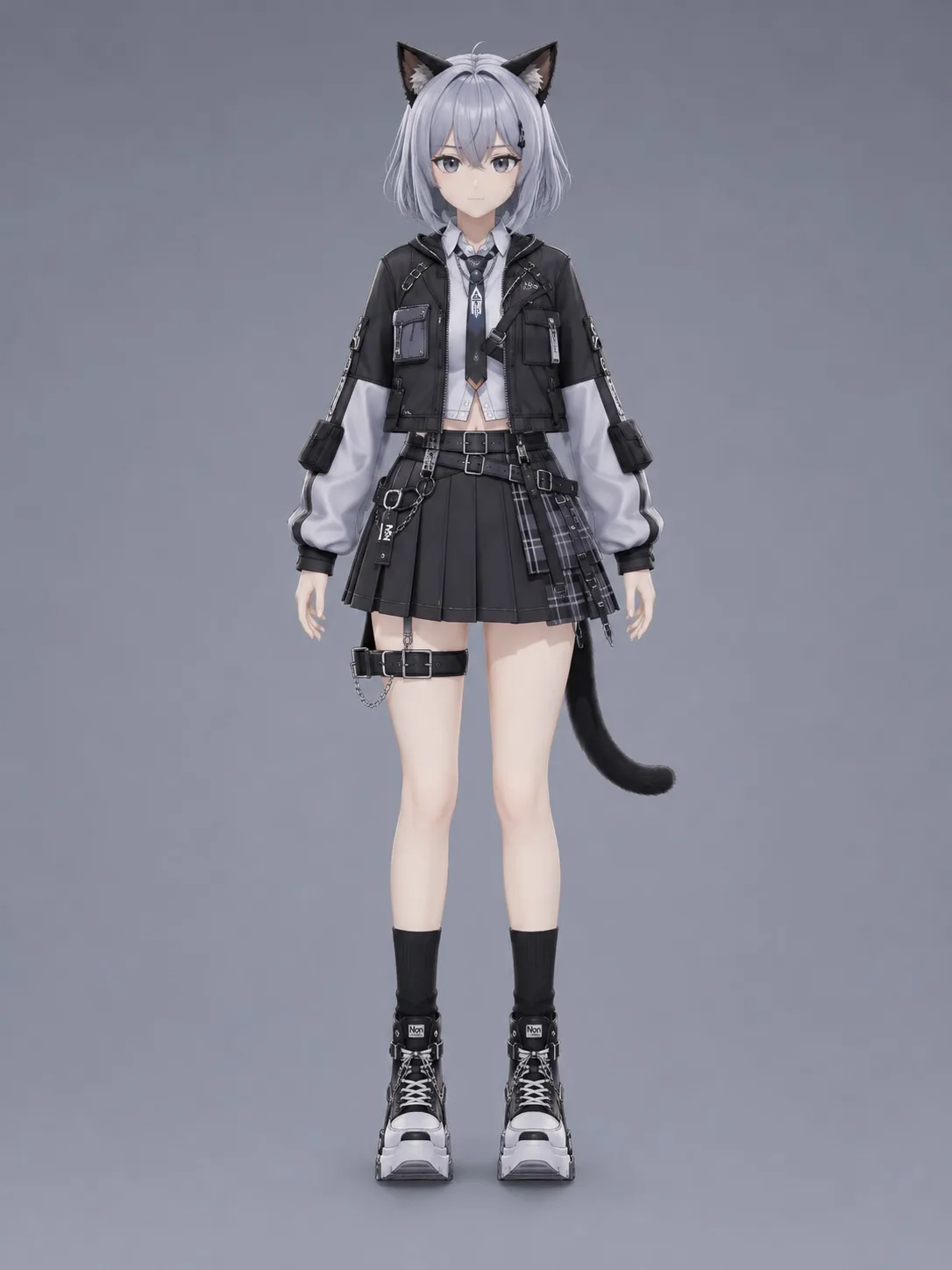 黒い衣装を着たノンの3Dモデルを正面から見た姿
